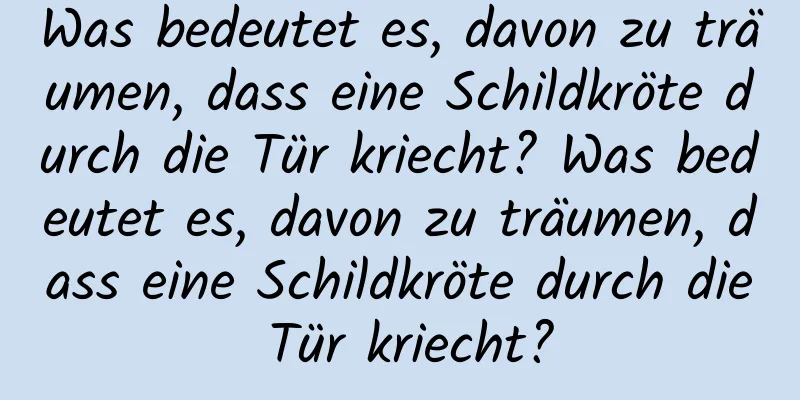 Was bedeutet es, davon zu träumen, dass eine Schildkröte durch die Tür kriecht? Was bedeutet es, davon zu träumen, dass eine Schildkröte durch die Tür kriecht?